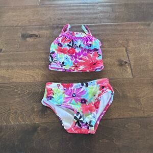 Gymboree Girls 6-12 Month Swimsuit Two Piece Bikini Pink Purple Floral